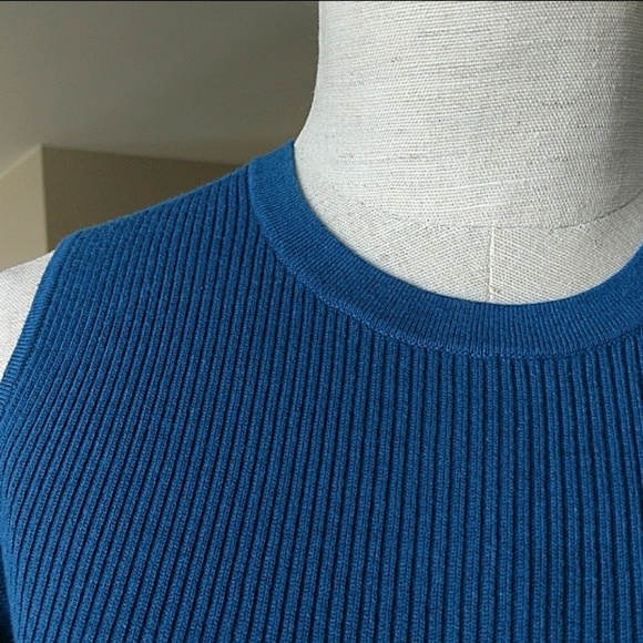 Laundry Shelli Segal Top Cut Out Shoulder Flutter Short Sleeve Knit Blue M NWT - Picture 6 of 8